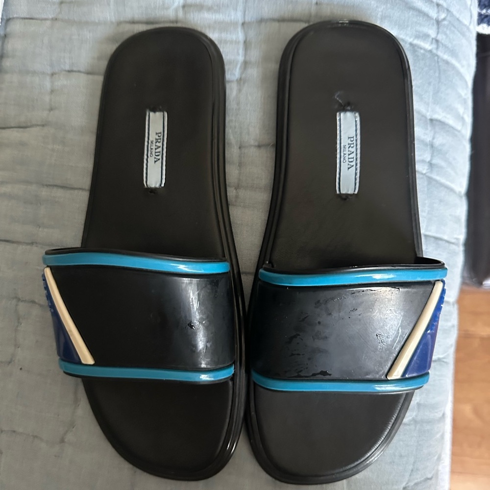 Prada Black and Blue Women's Slides